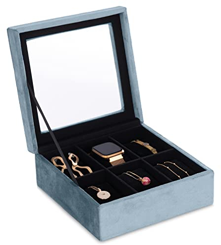 AmeliaHome Schmuckkasten Aufbewahrungsbox Schmuckschatulle Organizer 18x7 cm Glasen Stahl