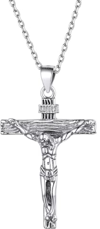 Supcare INRI Kreuz Kette Herren Jesus Kruzifix Anhänger Kreuzanhänger 925 Sterling Silber Christlich Halskette Region Cross Necklace Hip Hop Modeschmuck für Männer Jungen