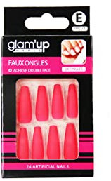 Glam’Up Paris - Faux Ongles - Pleine Couverture - Facile à Utiliser - 24 Faux Ongles par Boîte + Adhésifs Double Face - Forme Ballerine XL - Faux Ongles Cercueil - N°213 - Rouge Fluo Mat
