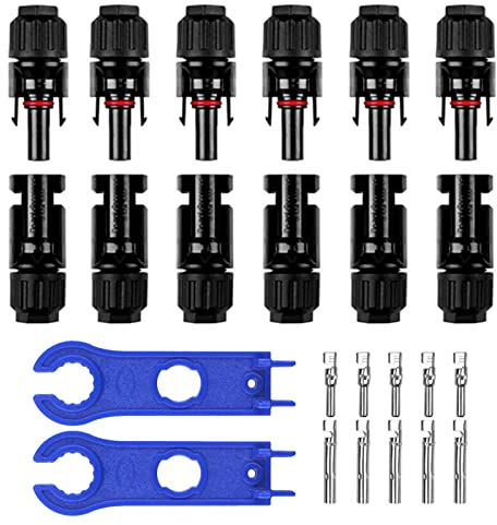 QeeHeng Connettore del pannello solare, 6 paia maschio/femmina connettore solare, IP67 impermeabile pannelli solari connettori cavo con 2PCS chiavi solari connettori a filo solare