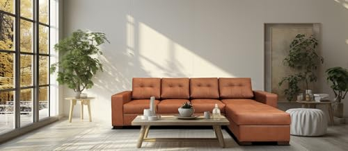Quattro Meble Cognac Echtleder Ecksofa Mallorca Pik 270 x 170 cm Sofa Couch mit Bettfunktion und Bettkasten Echt Leder mit Ziernaht Eck Couch Leder Venice (Ecke Rechts 270 x 170 cm)