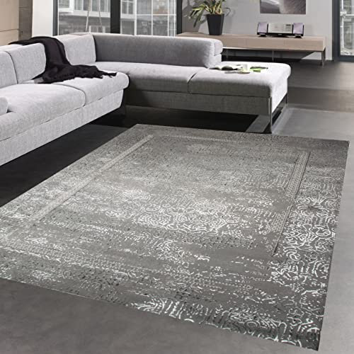 CARPETIA Schlafzimmer Designer-Teppich modern orientalischer Stil • pflegeleicht • glänzend Silbergrau, 120 x 170 cm