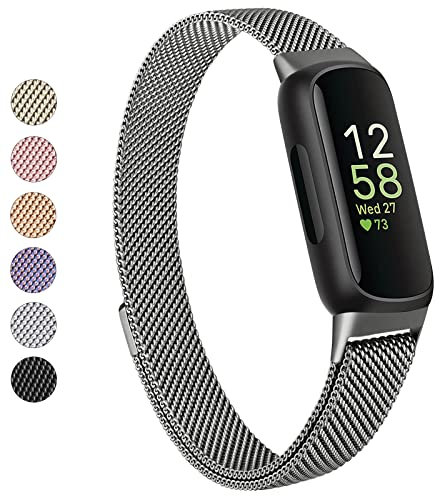 Vanjua for Fitbit Inspire 3 Bands Women Men, Stainless Steel Metal Mesh Loop Adjustable Magnetic Wristband Replacement Straps Compatible with Fitbit Inspire 3 Fitness Tracker (Space Gray)