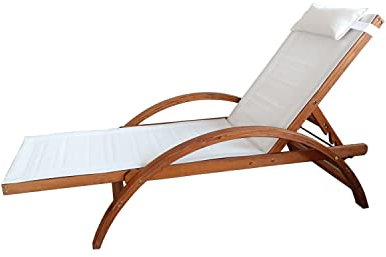 CONCEPT USINE - Transat Ajustables en Bois et Textilène accoudoirs & Coussin tétière | Bain de Soleil Chaise Longue Confortable | Naari Blanc | Dossier Réglable 4 Positions | Jardin Terrasse Piscine
