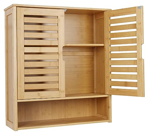 unho Hängeschränke fürs Bad, Badezimmerschrank Wandmontage, Wandschrank mit 2 Türen und verstellbaren Regalen, 59 x 20,5 x 66,5 cm