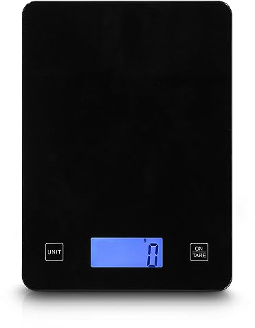 FAOKZE 10 kg Báscula de Cocina,Alimentos Multifuncional con Superficie de Vidrio Templado & Pantalla LED,Función Tara,para Hornear y Cocinar,negro