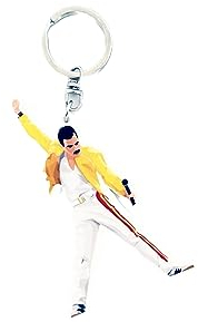 Shop and Solve Porte-clés Freddie Mercury forme Freddie en caoutchouc de 8 cm cadeau fan de reine, Blanc et jaune., Portachiavi