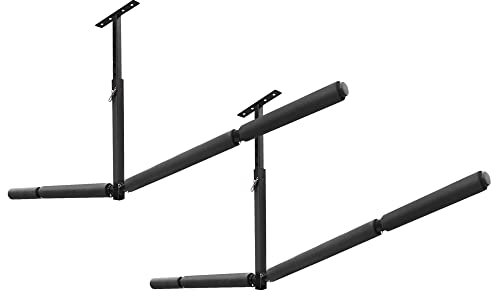 LOCKIETTA Adjustable Double SUP Standup Paddleboard Surboard Storage Rack, Heavy Duty Indoor Kayak Paddle Fishing Rod Snowboard Overhead Ceilling Mount Hanger for Garage, Each Side Holds up to 75Lbs
