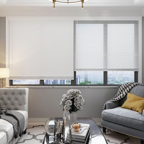 Changshade Cordless 1” Vinyl Horizontal Blind with Tilt Wand for Windows and Doors, Light Filtering Venetian Window Blind, 33 inches Wide, White BLD33WT64A