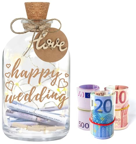 LED Flaschenlicht Hochzeit,Hochzeitsgeschenke für Brautpaar Geldgeschenk, Originelle Hochzeitsgeschenk Personalisiert,Geld Leuchtflasche Hochzeitskasse Spardose für Hochzeit, Jahrestag Valentinstag