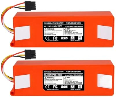 12800 mAh 14,4 V Li-Ion Akku Staubsauger Zubehör, Kompatibel for Xiaomi Mi Reiniger, Kompatibel for Roborock S50 S51 T4 T7 T6 (Color : 2PCS 12.8Ah)