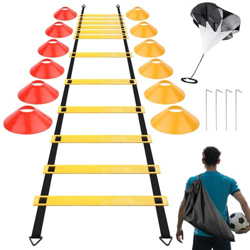 TNOMSNO Speed Agility Training Kit para Agilidad, Speed Agility Training Kit para Agilidad con Escalera de Agilidad, 12 Conos de Disco, Paraguas de Resistencia y Bolsa Portaobjetos