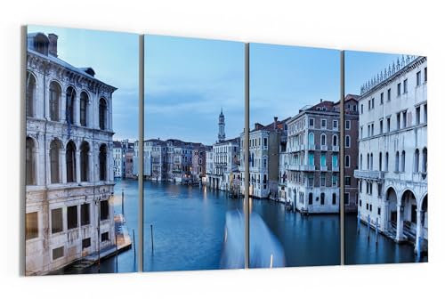 DEQORI Glasbilder Echtglas | Motiv Abendliches Venedig | horizontal 4-teilig 4x30x60 cm | große XXL Deko | Wandbilder für Wohnzimmer, Schlafzimmer, Flur & Küche | moderne Wanddeko