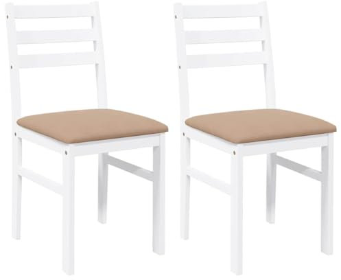 vidaXL Sillas de Comedor con Cojines 2uds Madera Maciza Blanco Caucho