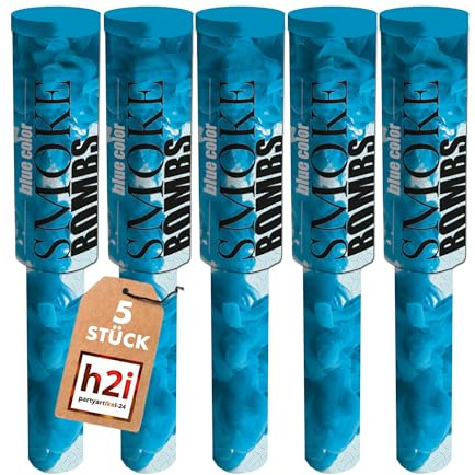 h2i Rauchfackel mit Griff & Reißzünder| 5 Stück | Blau | +/- 60 sek | Rauch Vulkan Fontäne | Rauchtopf Rauchgenerator Rauchbombe | dichter kräftiger Rauch | Ganzjahresfeuerwerk Kat T1/F1
