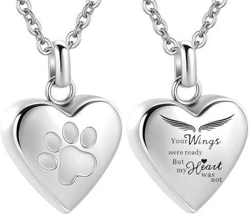 InfuMemo Haustier-Herz-Urnen-Schmuck für Asche für Hunde/Katze, Pfotenabdruck, Halskette mit Pfotenabdruck, Haustierherz, Urne, Halskette, Andenken, Schmuck, Asche