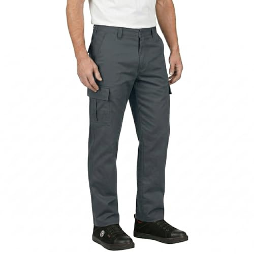 Lee Cooper Men's Cargo Trousers with Multi Pocket Easy Care Safety Workwear Pants Durable Heavy-Duty Work Trouser Regular Fit Button & Zip Closure Pant for Men Casual Wear (Grey, 36W / 31L)