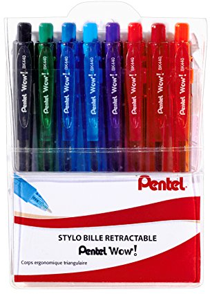 Pentel Kugelschreiber, einziehbar, dreieckiges Gehäuse Pochette de 8 Assortiment