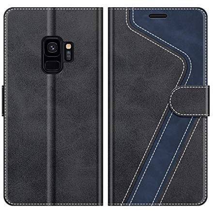 MOBESV Hülle für Samsung Galaxy S9 Handyhülle, Lederhülle mit Kartenfach, Klapphülle mit Ständer, Flip Case Handytasche Schutzhülle, Modisch Schwarz