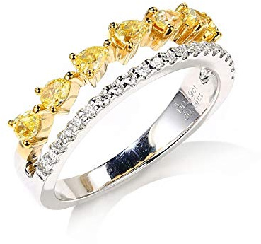 AMDXD 18Karat 750 Gold/Weißgold Ringe für Damen, 0.42ct Diamant Dreieck Triangel Form Damenringe Vertrauensring Gold Weiß Gold Gr.63 (20.1)