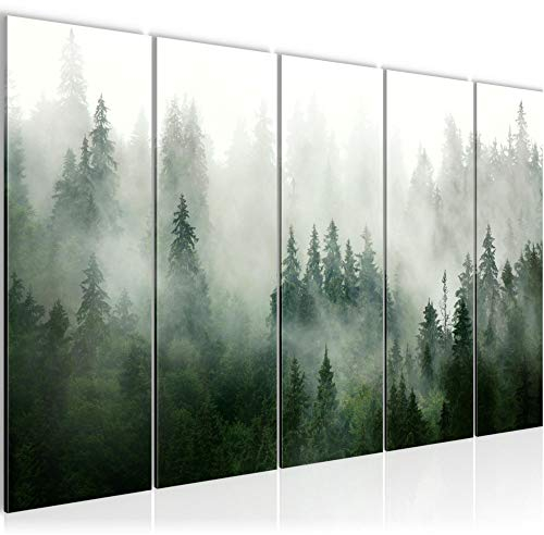 Runa Art Wandbild XXL Wald Natur Wohnzimmer Schlafzimmer 200 x 80 cm Grün Grau 5 Teilig - Made in Germany - 032355a