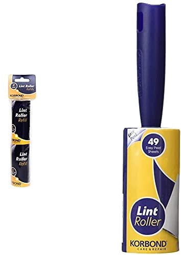 Korbond 6m Lint Roller Twin Refill Pack Clothes, Furniture and Carpet. Removes Dust, Pet Hair and Fluff-42 Sticky Pre-Cut Paper Sheets, 21 count (Pack of 2) & Lint Roller 7.4m