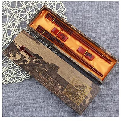 2 Pairs Chinese Dragon and Phoenix Chopsticks Set, Wooden Reusable Chopsticks with Holder and Carrying Bag, 9 Inches, Holiday Gift