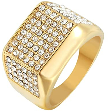 Ayoiow Ringe Edelstahl Gravur, Herren Ringe Biker Gold Iced Out Ring mit Zirkonia Ring Größe 62 (19.7)