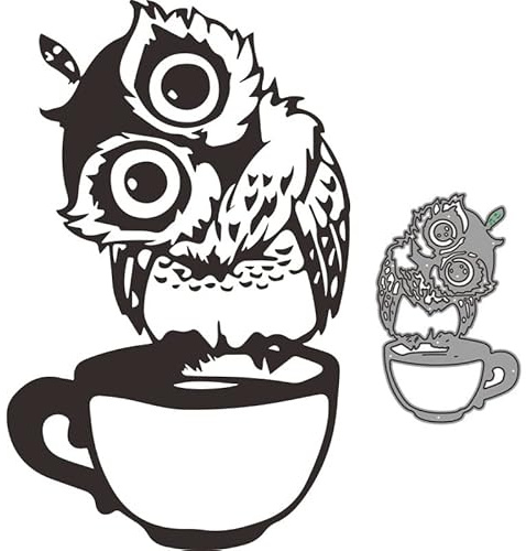 Tier-Eulen-Metall-Stanzformen, Eule auf Tasse, Stanzschablonen für DIY, Scrapbooking, Karten, dekorative Prägepapier-Stanzformen für Scrapbooking, Kartenherstellung