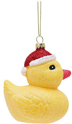 Toyland® 12cm Yellow Glittery Festive Duck Shaped Christmas Baubles – Christmas Tree Decorations