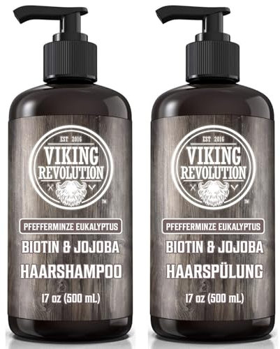 Viking Revolution Biotin Shampoo- und Conditioner - Set für Männer, Eukalyptus und Pfefferminze, Shampoo- und Conditioner - Set mit Jojobaöl und Minzöl, Pfefferminzöl, Haarspülung für Männer (17 oz)