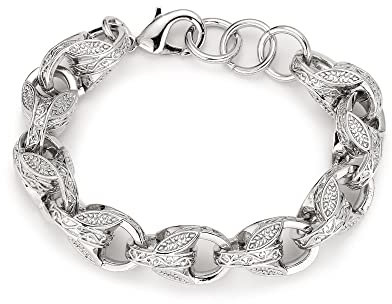 THE BLING KING XL Silver 15mm 3D Tulip Bracelet, Luxury Finish and Detailing Silver Plated Jewellery, Premium Bracelet with Big Links for Men, Women, and Teens (9 Inches)