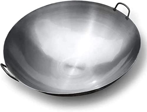 Wok in ghisa con 2 Manici, Wok e padelle per friggere - Wok martellato Cinese Pow Wok a Fondo Tondo - Wok Giapponesi Tradizionali Cinesi 2023,36 cm/14,1 Pollici