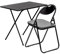 Harbour Housewares Wooden Folding Desk & Chair Set - Black/Black Small Portable Home Office Wooden Top Foldable Desk and Folding Chair Set Workstation for PC, Laptop Study