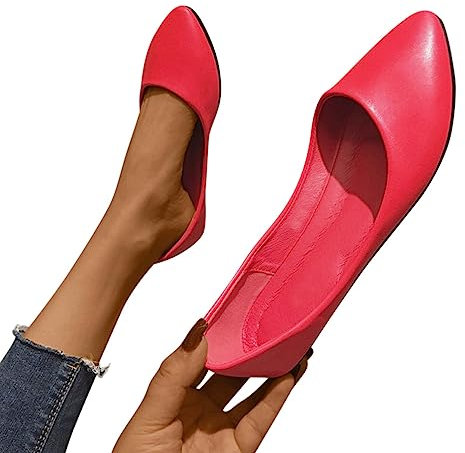 Minetom Damen Pumps Pointed Toe Kunstleder rutschfest Business Büro Flache Schuhe Ballerinas Elegant Bequem Hochzeit Abend Party Braut Schuhe A1 Rot 43 EU