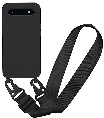 MBSLFY Silikon Handykette für Samsung Galaxy S10 Plus Hülle mit Band,Verstellbarer Halskette Handyhülle,Necklace Hülle mit Band,Handyhülle für zum Umhängen,Case mit Schnur, Schwarz