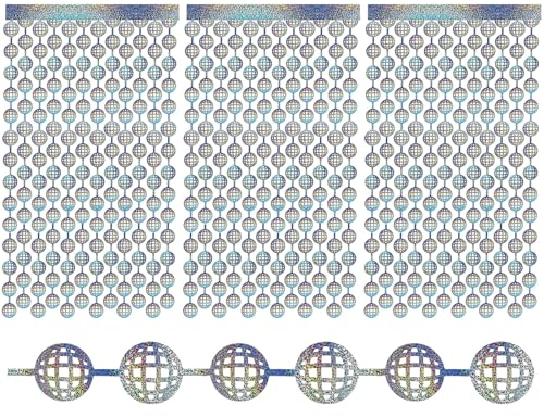 wordmouk 3 Stück Discokugel Folienvorhang 1X2M Disco Kugel Folienvorhang Disco Ball Folienvorhang Party Dekoration Hintergrund mit Pailletten 70er für Disco-Party Hochzeiten Geburtstage Silvester