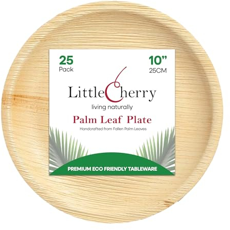 Little Cherry Eco-Friendly Round Palm Leaf Plates | Eco Disposable Plates, Great Alternative to Disposable Bamboo Plates | Biodegradable Compostable Plates for Catering & Events (10 Inch, 25, count)