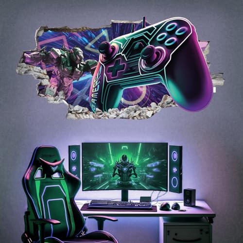 tjapalo® vz21x 3D Wandtattoo Gamer Bilder gaming Bild Gamer Wandtattoo Kinderzimmer junge Bilder gaming Deko wandtattoo jugendzimmer jungs Wandbild Gamer, Größen Name: A 50x24cm