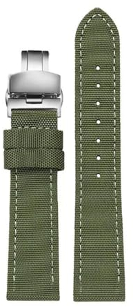 KemEng Nylon Canvas Uhrengurt 18-24mm NATO Uhr Band für Männer und Frauen, Grüne Silberklappschnalle, 22mm