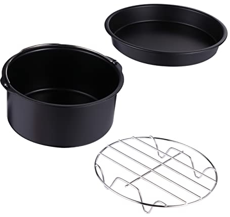 Milisten Set Da 3 Pezzi Accessori Per Friggitrice Ad Aria - Per Torte, Griglia Barbecue, Piatto Per Pizza, Adatto Per Lavastoviglie, Nero, 6 Pollici