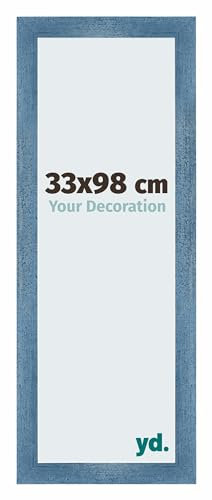 yd. Your Decoration - Bilderrahmen 33x98 cm - Hellblau Gewischt - Billderrahmen aus MDF mit Acrylglas - Antireflex - 33x98 Rahmen - Mura