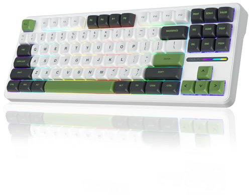 AULA F87 Wireless Gaming Keyboard Tri-mode,75% Percent Hot Swappable Custom Keyboards,Five-Layer Padding,Pre-lubed Switches,RGB Backlight,TKL Mechanical Keyboard for PC/Mac (Green&White)