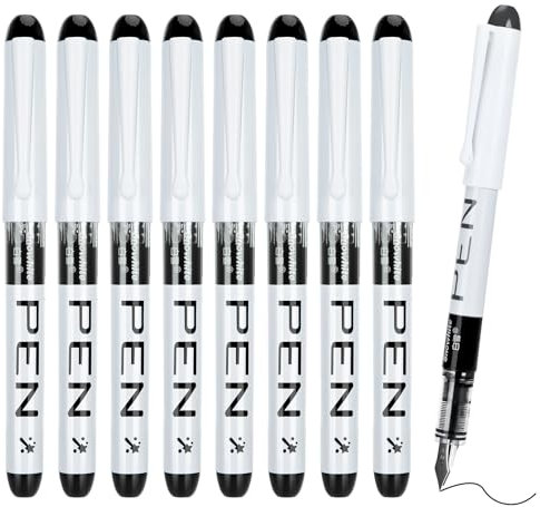 FRIUSATE 9 Black Fountain Pens Disposable for Writing EF Nib Black Ink Fine Point Pen Set Smooth Writing for Journaling Sketching Lettering Text Highlighting Calligraphy Office School