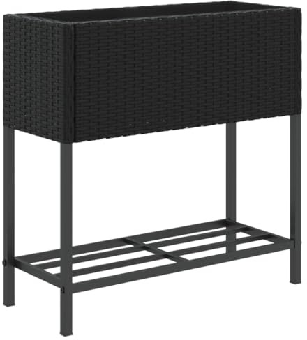 vidaXL Pflanzkübel mit Ablage Schwarz Poly Rattan