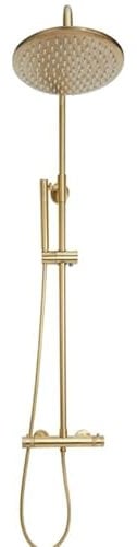 Brushed Brass Round Thermostatic Bar Mixer Valve Shower Set