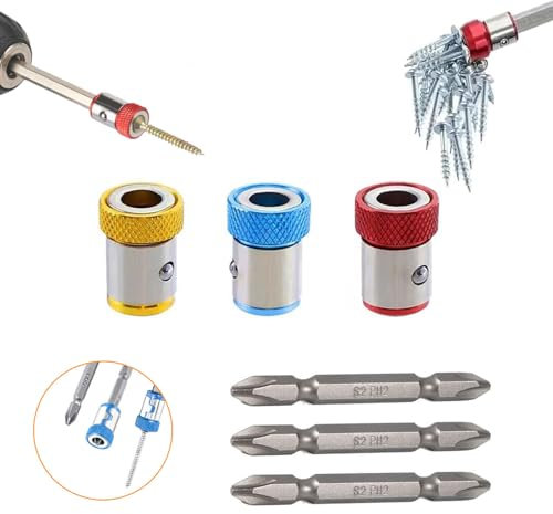3-piece strong magnetic screw ring holder with 3-piece Ph2 screwdriver head set can be used for 1/4 inch 6.35mm hex screwdriver and power screwdriver head universal screwdriver head magnetic ring