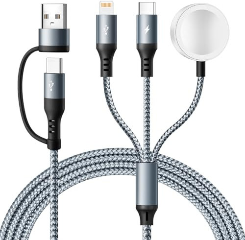 RULUS Upgraded 3 in 2 Multi Charging Cable for iPhone & iWatch, 4Ft Magnetic Wireless Apple Watch Charger USB C Cable Universal Travel Charger Nylon Braided for iWatch Ultra/SE/9-1/ & iPhone 16-11