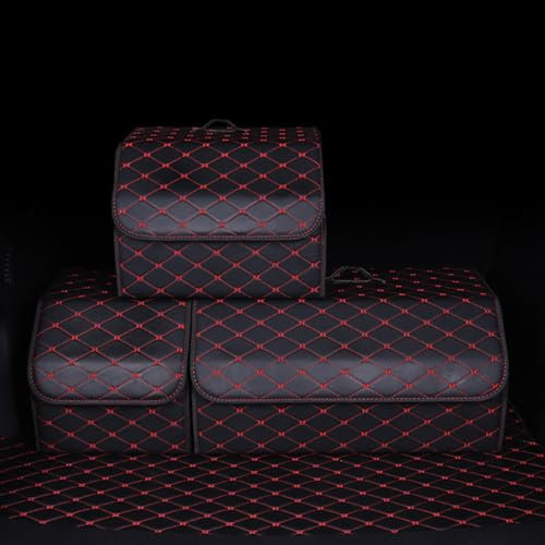WHLXQ Auto Kofferraum Organizer für BMW Mini Cooper S R50 R52 R53 R55 R56 R57 R58 R59 R61, Auto Tasche Kofferraum Faltbar und Wasserdicht, Auto Verstauen Zubehör,Black and Red-L