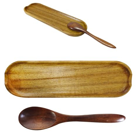 Spoon Rest Kitchen, Special Retro Brown Wooden Long Shape Cooking Spoon Holder for Snack Coffee Tea, with a Wooden Spoon